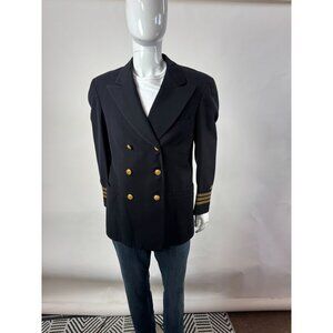 Vintage Creston Clothes Harris & Frank California Navy Blue Double Breasted Mili